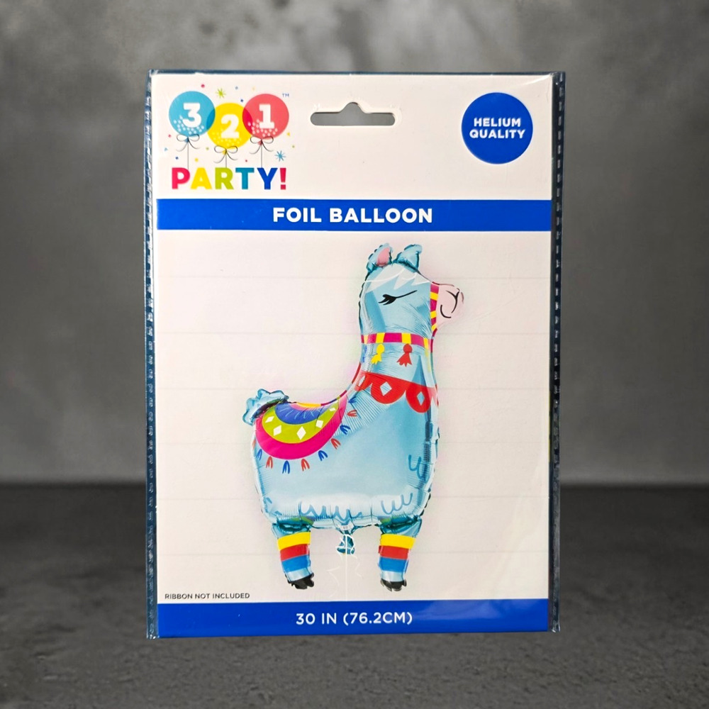 321 Party! Llama Foil Balloon 30 in Helium Quality Printed Blue Multicolor